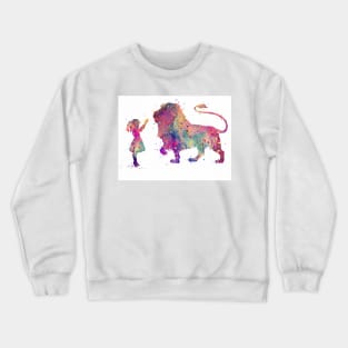 Girl and Lion Colorful Watercolor Animals Lover Gift Crewneck Sweatshirt